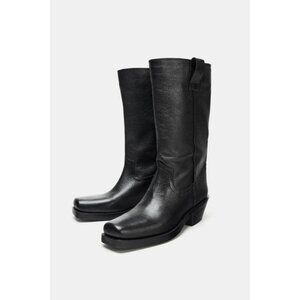 ZARA LEATHER COWBOY ANKLE BOOTS